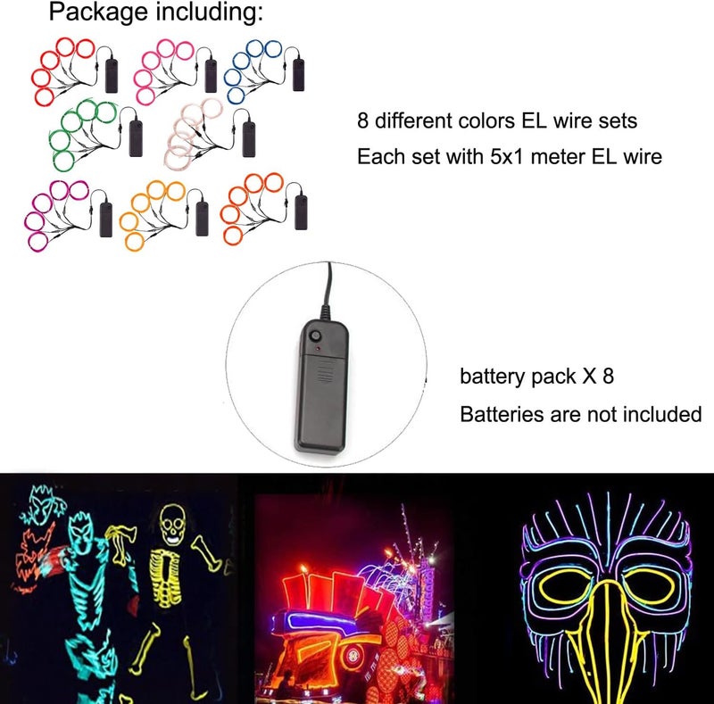 TiTiToo 8 pasks 5-in-1 Meter El Wire,Illuminated Decorative Wire, Suitable for Birthday Parties, Thanksgiving, and Other Occasions - Image 4